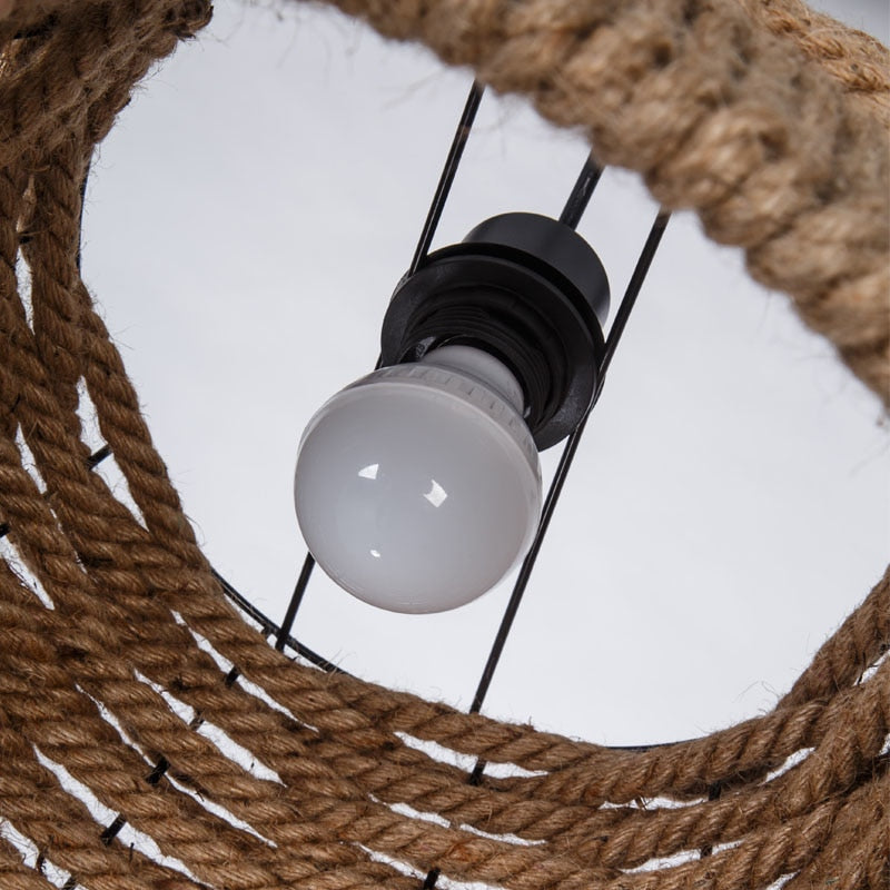 The Nordic LOFT American Country Retro Hand Woven Rope Hanging Light Drum Shaded Suspension Lamp Bar Coffee Hall Chandelier P486