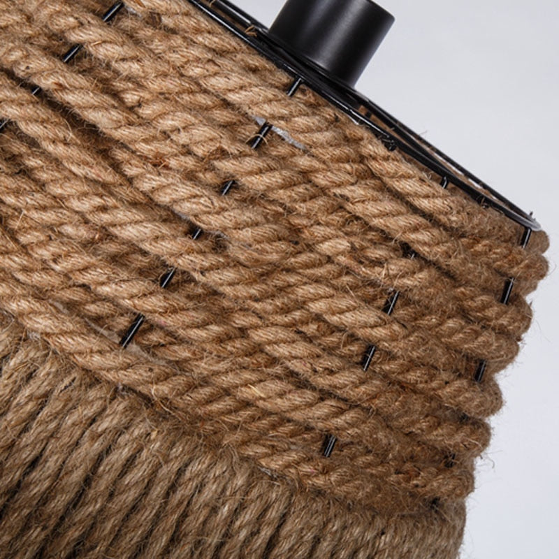 The Nordic LOFT American Country Retro Hand Woven Rope Hanging Light Drum Shaded Suspension Lamp Bar Coffee Hall Chandelier P486