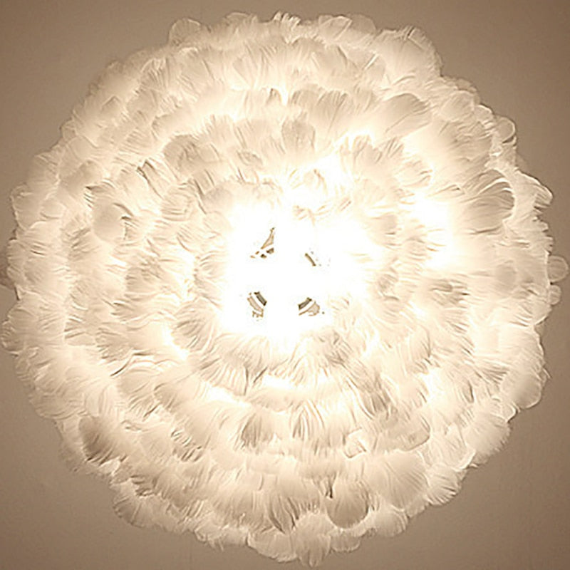 Modern Nordic style white nature Goose feather Pendant Lights romantic E27 led pendant lamps for restaurant bedroom living room