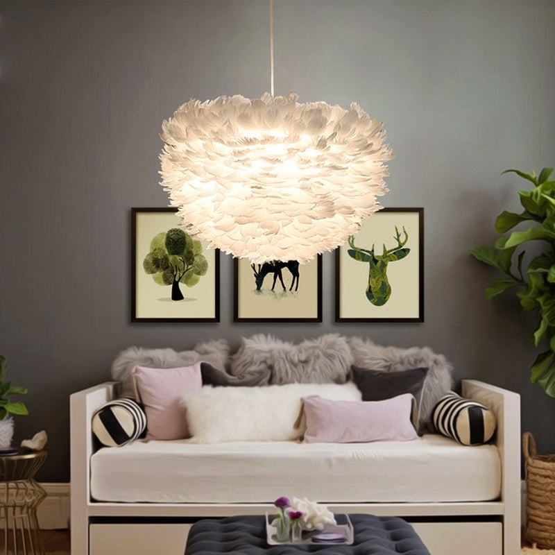 Modern Nordic style white nature Goose feather Pendant Lights romantic E27 led pendant lamps for restaurant bedroom living room