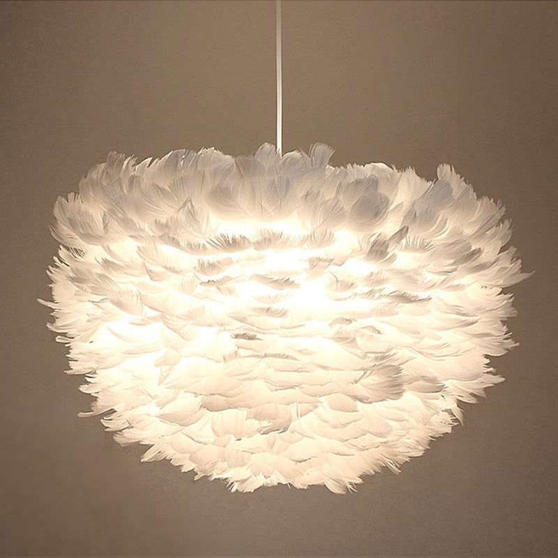 Modern Nordic style white nature Goose feather Pendant Lights romantic E27 led pendant lamps for restaurant bedroom living room