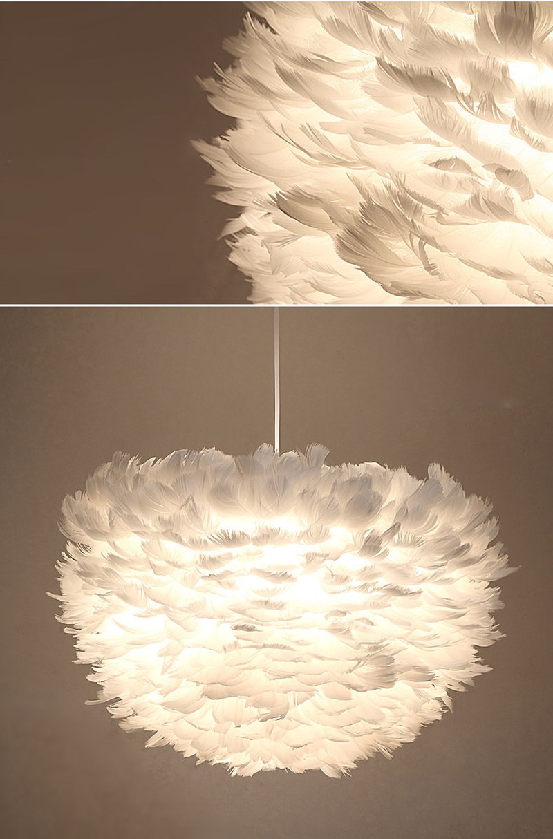 Modern Nordic style white nature Goose feather Pendant Lights romantic E27 led pendant lamps for restaurant bedroom living room