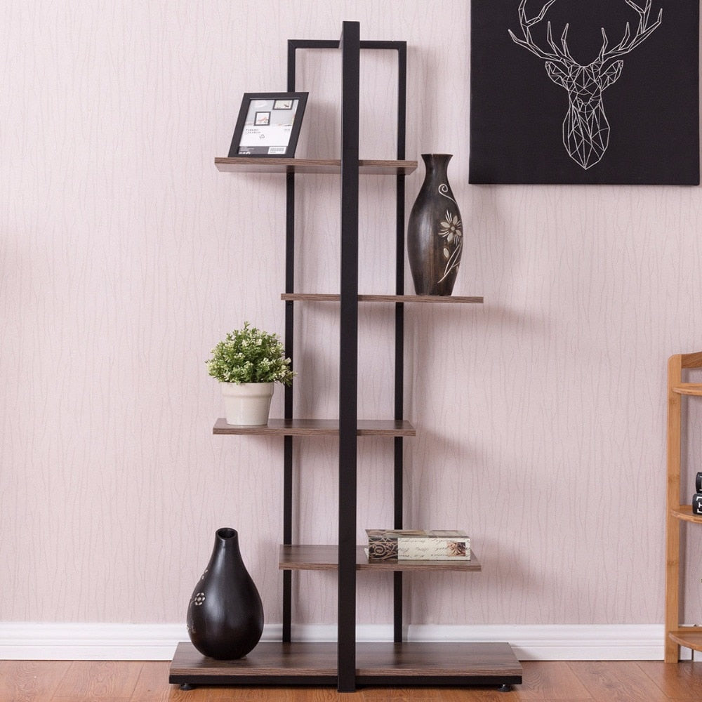 Goplus 5 Tiers Bookcase 60" Modern Open Concept Display Etagere Living Room Shelf Bookshelf Storage Display Furniture HW56037