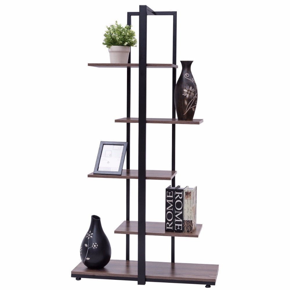 Goplus 5 Tiers Bookcase 60" Modern Open Concept Display Etagere Living Room Shelf Bookshelf Storage Display Furniture HW56037