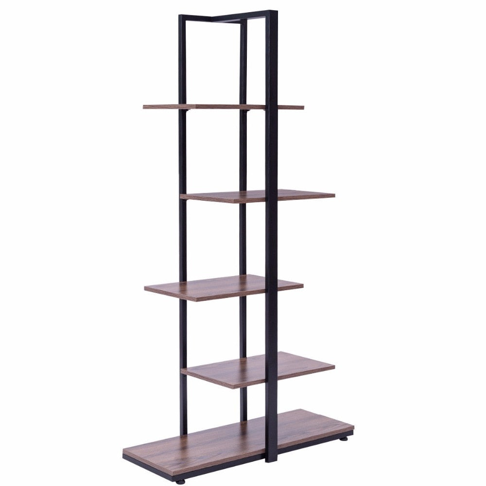 Goplus 5 Tiers Bookcase 60" Modern Open Concept Display Etagere Living Room Shelf Bookshelf Storage Display Furniture HW56037