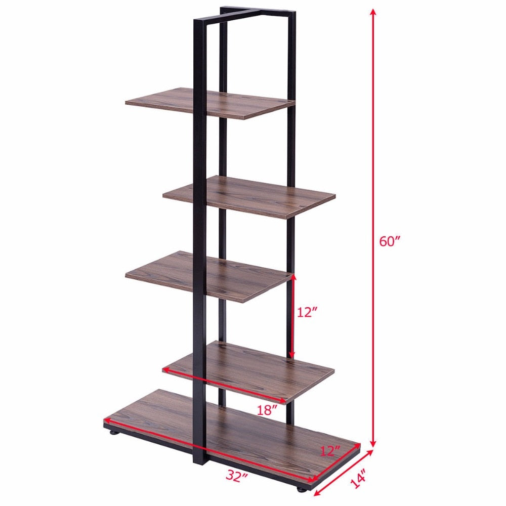 Goplus 5 Tiers Bookcase 60" Modern Open Concept Display Etagere Living Room Shelf Bookshelf Storage Display Furniture HW56037