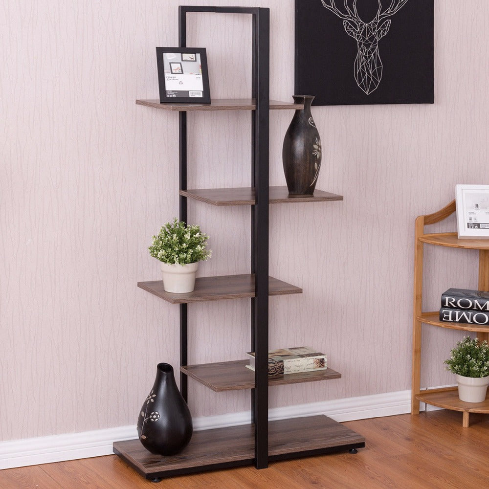 Goplus 5 Tiers Bookcase 60" Modern Open Concept Display Etagere Living Room Shelf Bookshelf Storage Display Furniture HW56037