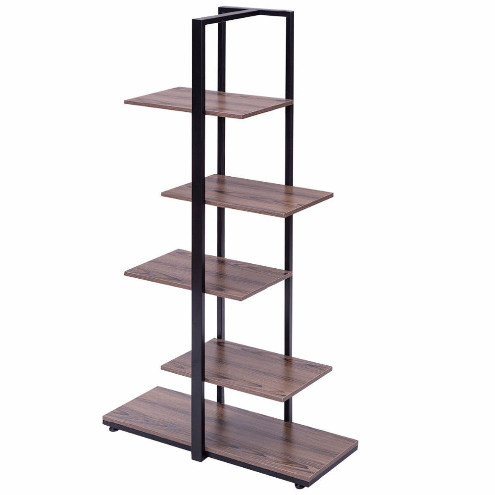 Goplus 5 Tiers Bookcase 60" Modern Open Concept Display Etagere Living Room Shelf Bookshelf Storage Display Furniture HW56037