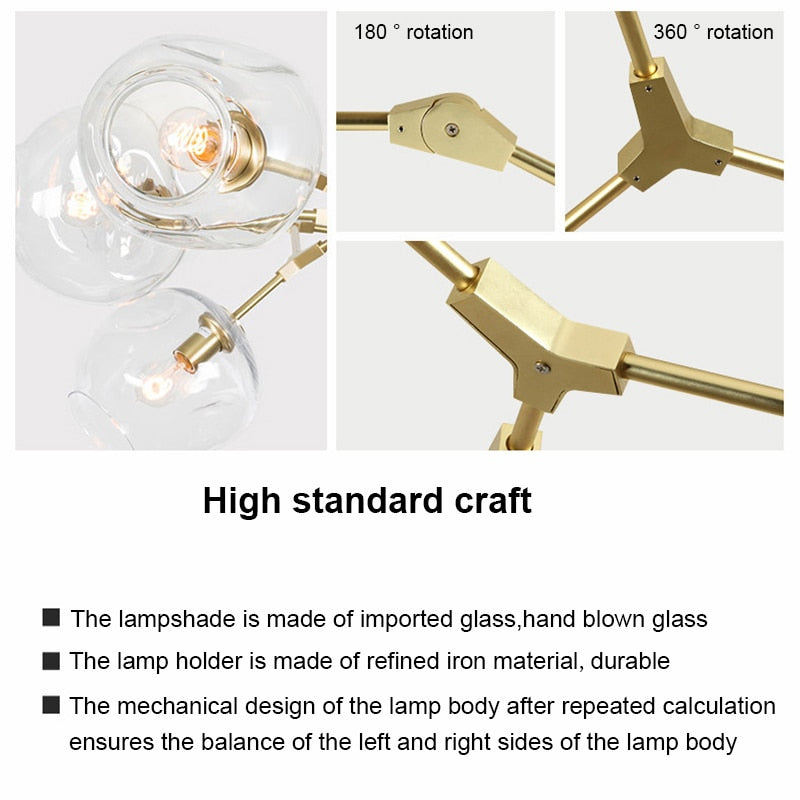 GUXEN 5/7/9 Lights Modern Art Chandelier Nordic Glass Ball lamp gold/black body for dining room.