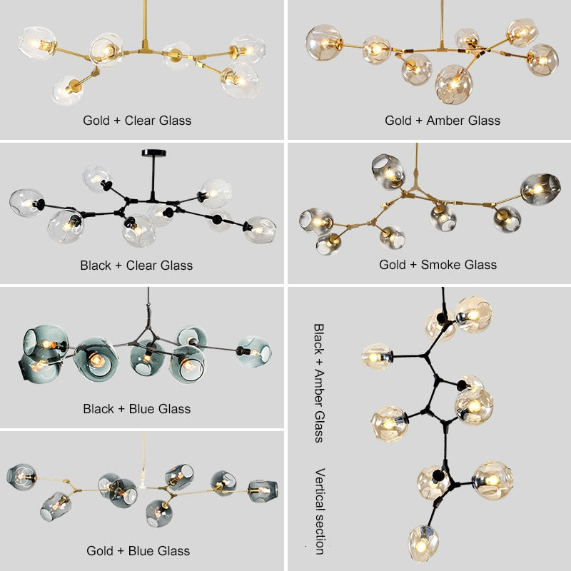 GUXEN 5/7/9 Lights Modern Art Chandelier Nordic Glass Ball lamp gold/black body for dining room.