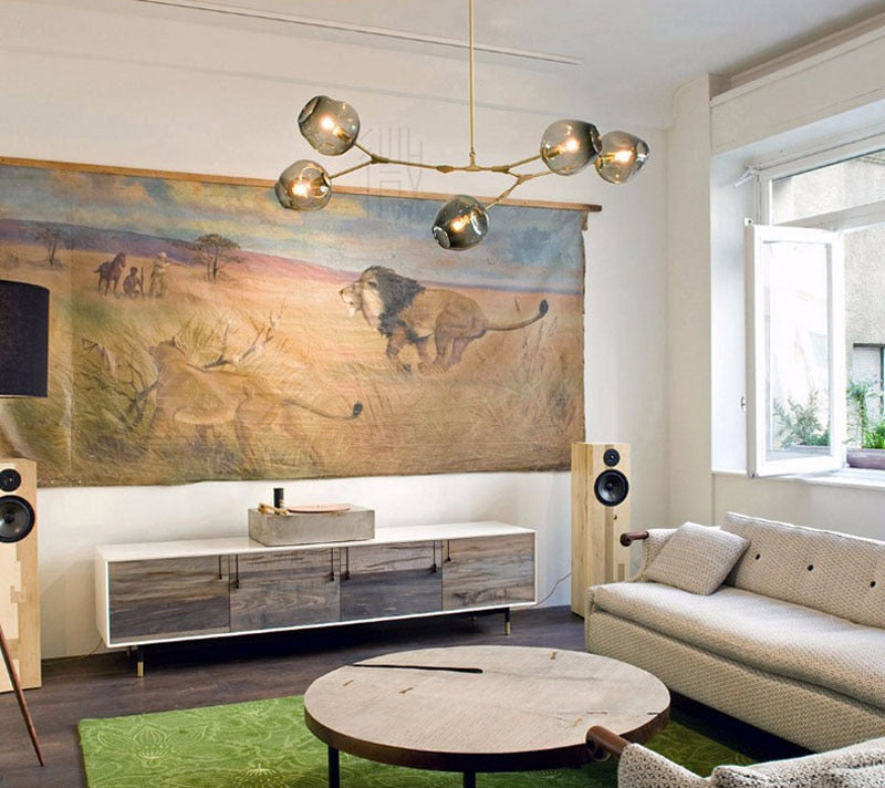 GUXEN 5/7/9 Lights Modern Art Chandelier Nordic Glass Ball lamp gold/black body for dining room.