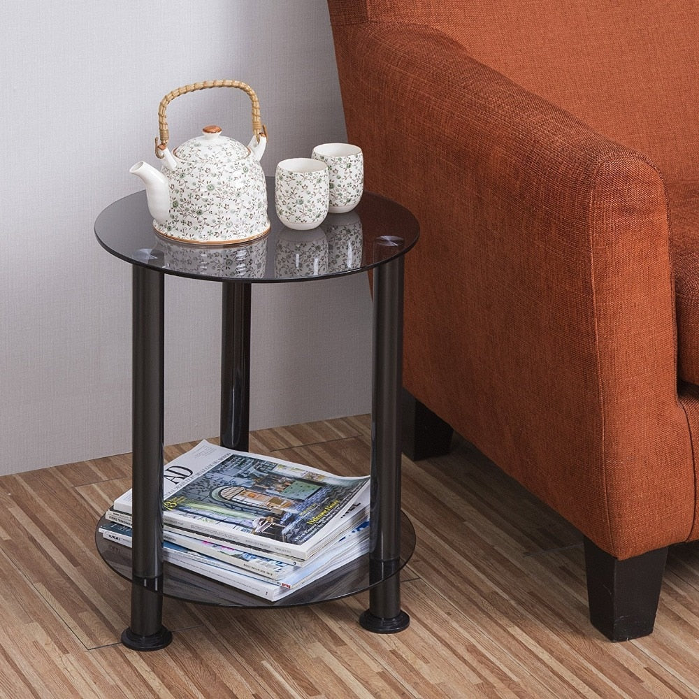Fitueyes Grey Glass End Table Accent Side Table Coffee Table Round DT203801GT