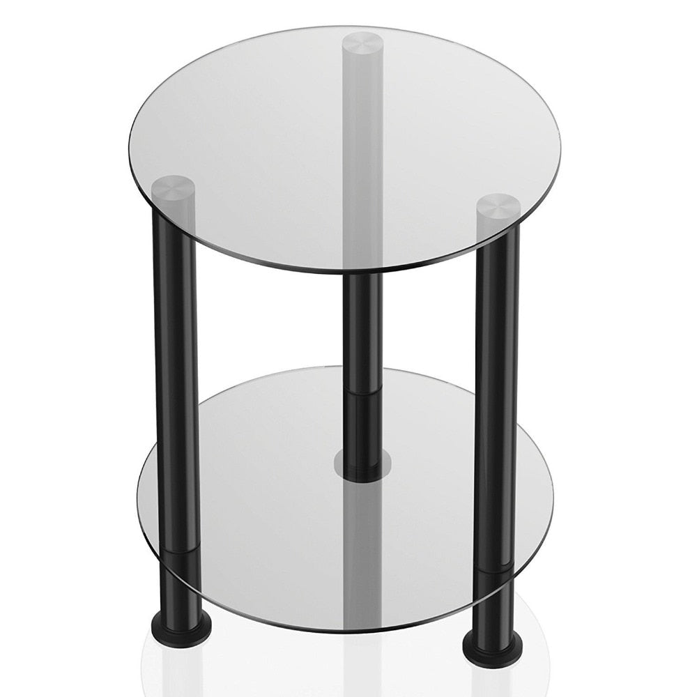 Fitueyes Grey Glass End Table Accent Side Table Coffee Table Round DT203801GT