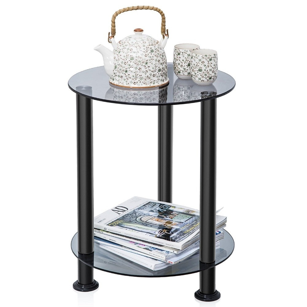 Fitueyes Grey Glass End Table Accent Side Table Coffee Table Round DT203801GT