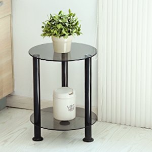 Fitueyes Grey Glass End Table Accent Side Table Coffee Table Round DT203801GT