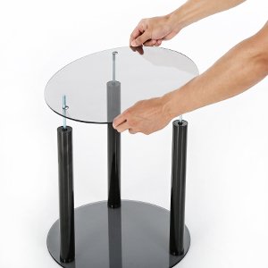 Fitueyes Grey Glass End Table Accent Side Table Coffee Table Round DT203801GT