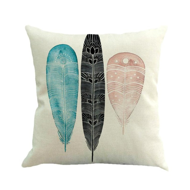 Feather Patterns Pillow Case Nordic Artistic Linen Cotton Cushion Cover Without Inner For Girls Room Decoration Home Decor #L