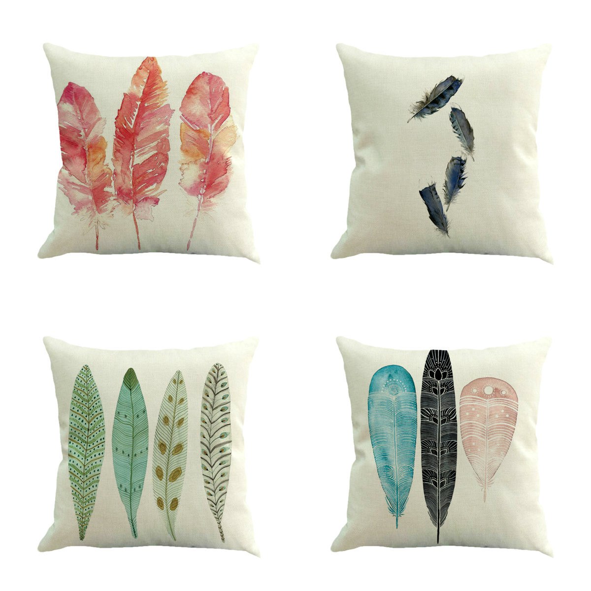 Feather Patterns Pillow Case Nordic Artistic Linen Cotton Cushion Cover Without Inner For Girls Room Decoration Home Decor #L