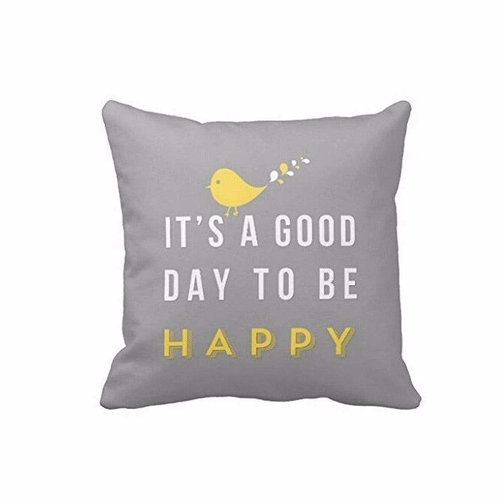 Yellow Bird Letter Cushion Cover Nordic Style Grey Square Throw Pillow Case For Sofa Seat Textile Products Pillowcases #L