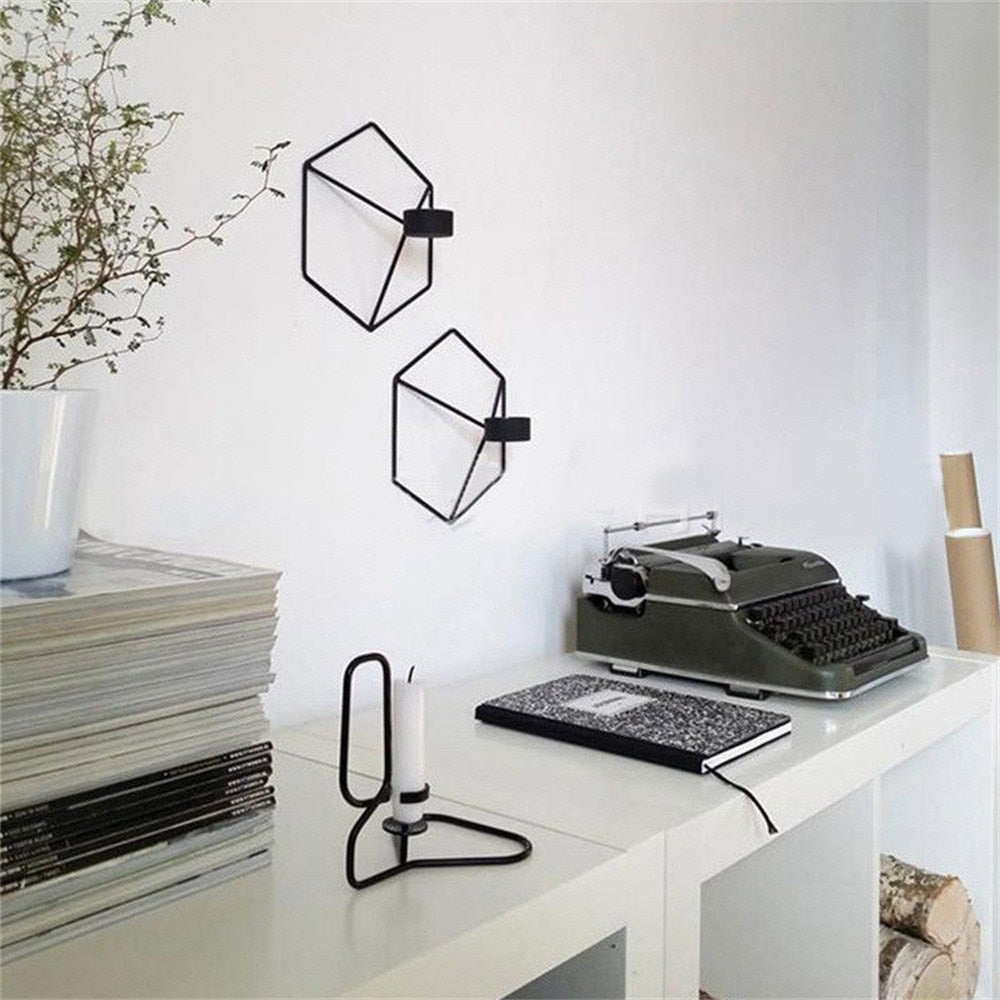 Wind Bell Ornaments Nordic Style 3D Geometric Candlestick Metal Wall Candle Holder Sconce Wedding party Home Decor 2018 Fashion