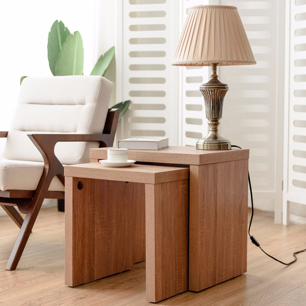 Giantex Set of 2 Nesting Coffee End Table Side Table Wood Color  Living Room Furniture HW58203