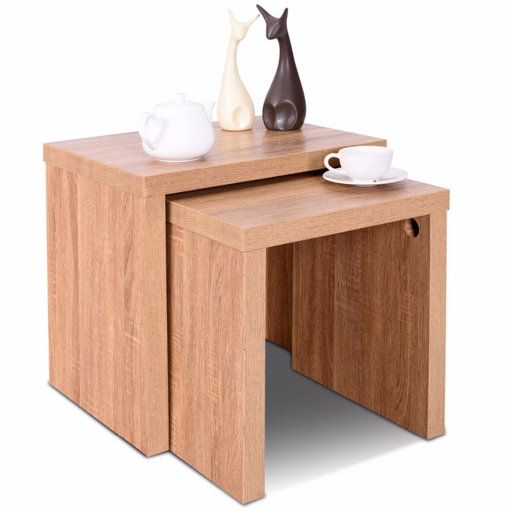 Giantex Set of 2 Nesting Coffee End Table Side Table Wood Color  Living Room Furniture HW58203