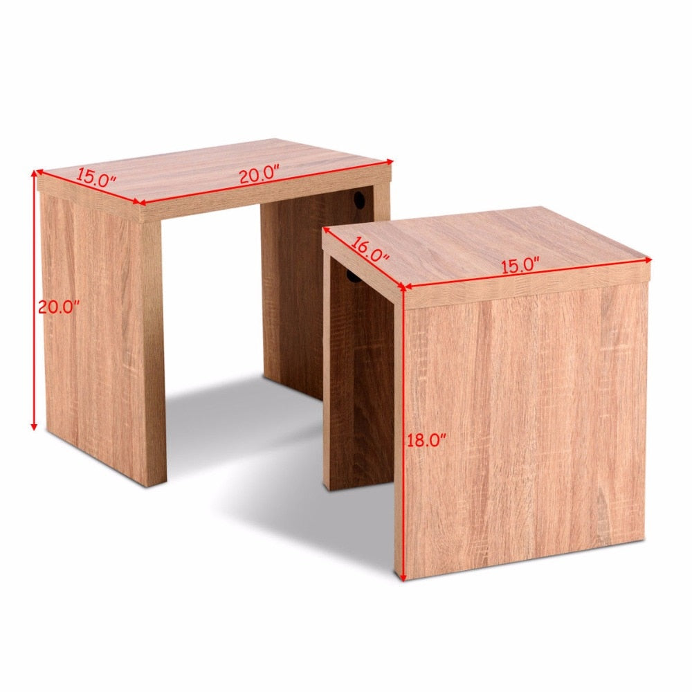 Giantex Set of 2 Nesting Coffee End Table Side Table Wood Color  Living Room Furniture HW58203