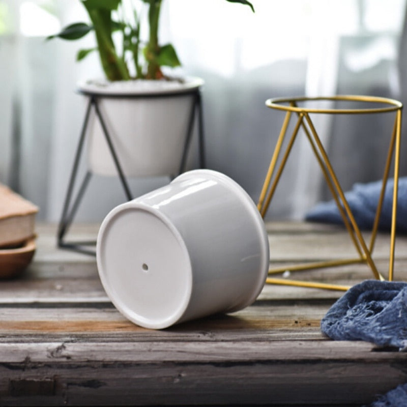 flower pots new Nordic Minimalist Geometry Gold Iron Ceramic Succulent Pot Vanilla Green Plant Desktop Flower Pot for Home Decor