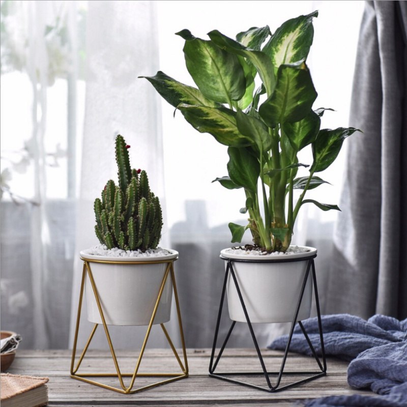 flower pots new Nordic Minimalist Geometry Gold Iron Ceramic Succulent Pot Vanilla Green Plant Desktop Flower Pot for Home Decor