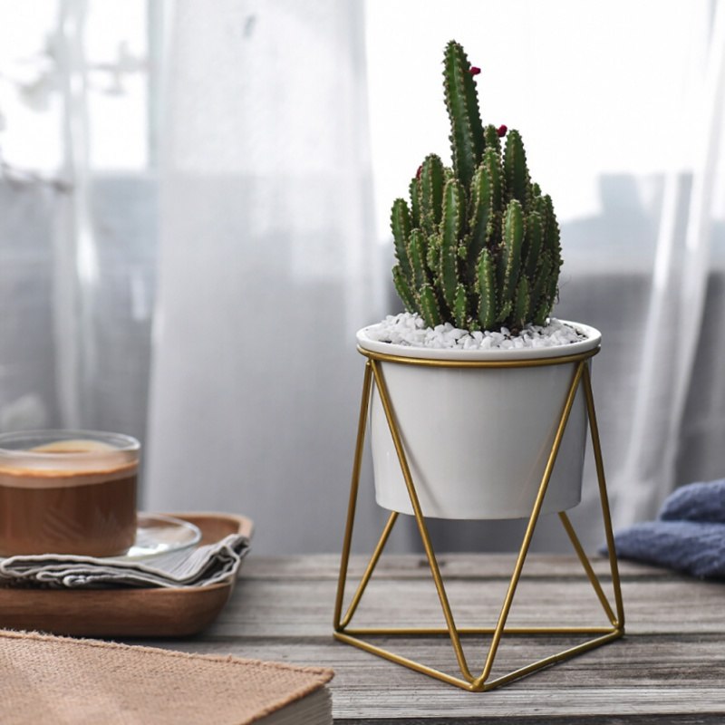 flower pots new Nordic Minimalist Geometry Gold Iron Ceramic Succulent Pot Vanilla Green Plant Desktop Flower Pot for Home Decor