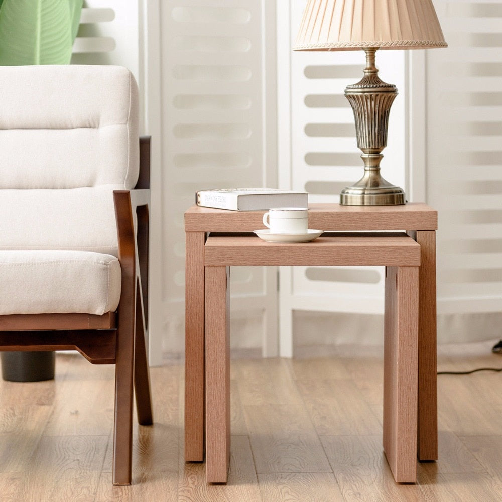 Giantex Set of 2 Nesting Coffee End Table Side Table Wood Color  Living Room Furniture HW58203