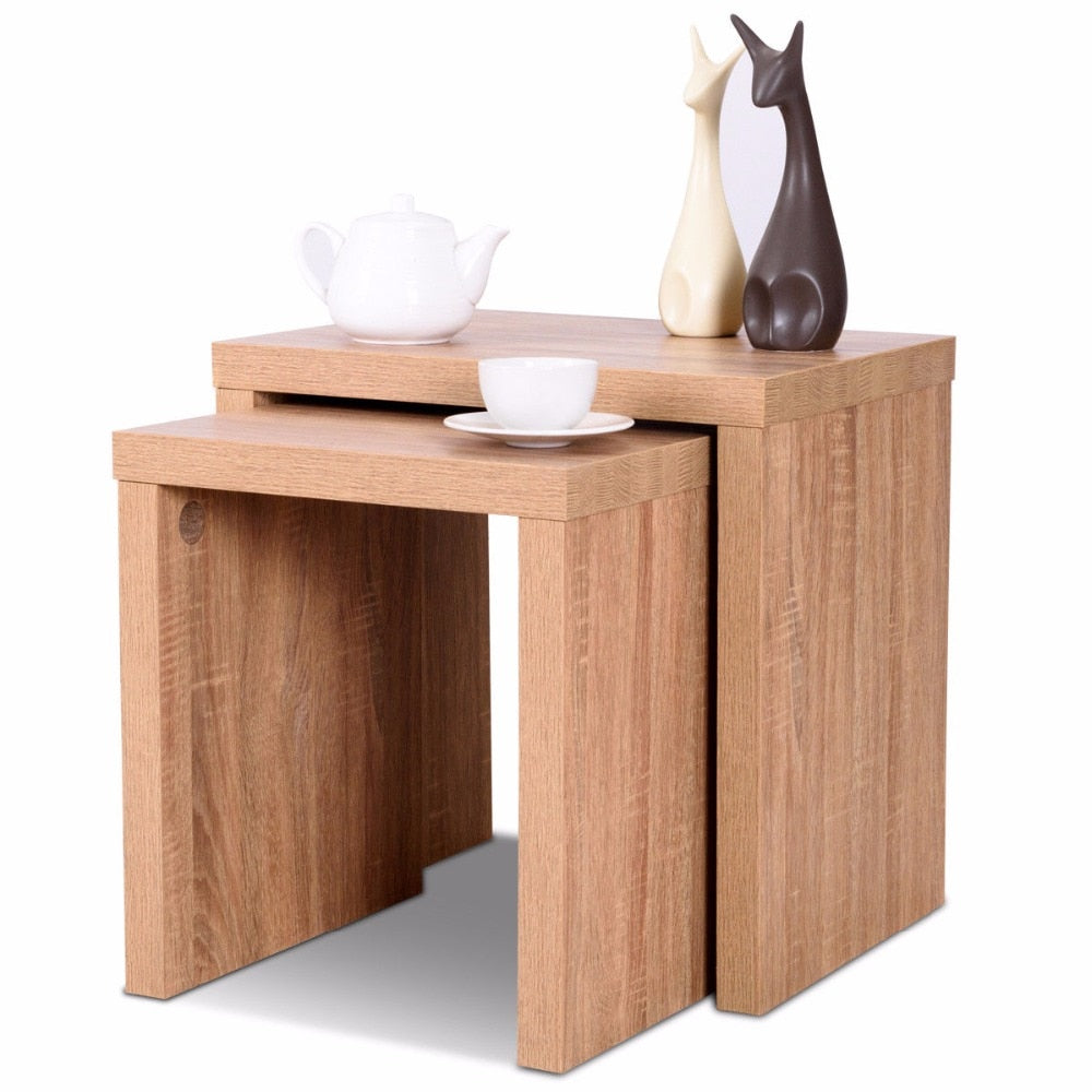 Giantex Set of 2 Nesting Coffee End Table Side Table Wood Color  Living Room Furniture HW58203