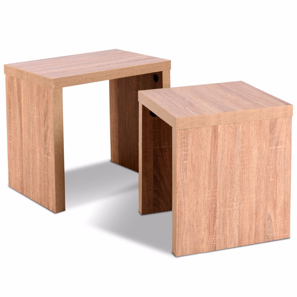 Giantex Set of 2 Nesting Coffee End Table Side Table Wood Color  Living Room Furniture HW58203