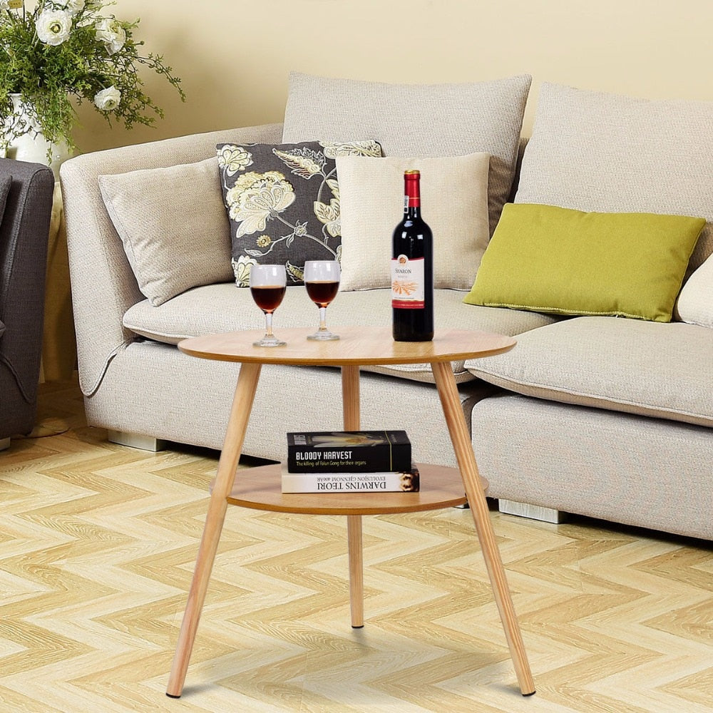 Giantex 2-Tier Round End Coffee Table Side Accent Table Wood Legs Living Room Furniture Living Room Furniture HW59267