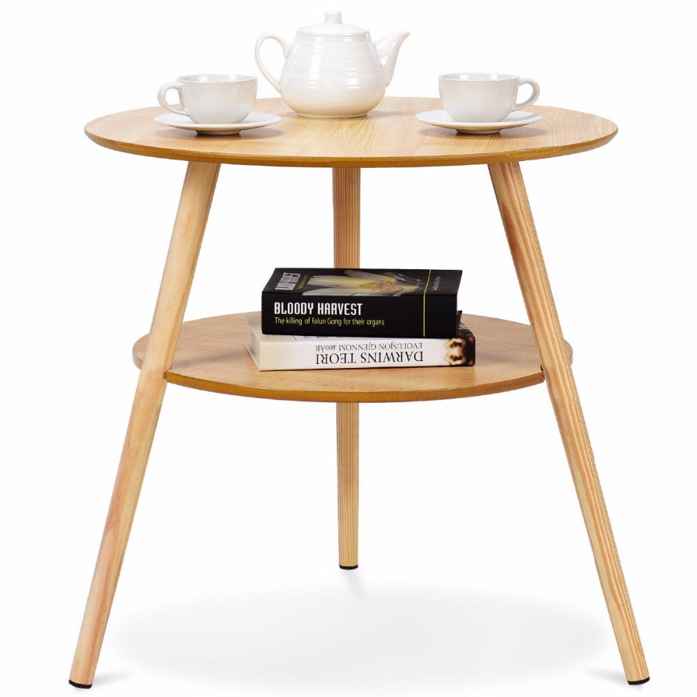 Giantex 2-Tier Round End Coffee Table Side Accent Table Wood Legs Living Room Furniture Living Room Furniture HW59267