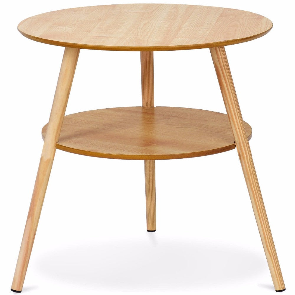 Giantex 2-Tier Round End Coffee Table Side Accent Table Wood Legs Living Room Furniture Living Room Furniture HW59267