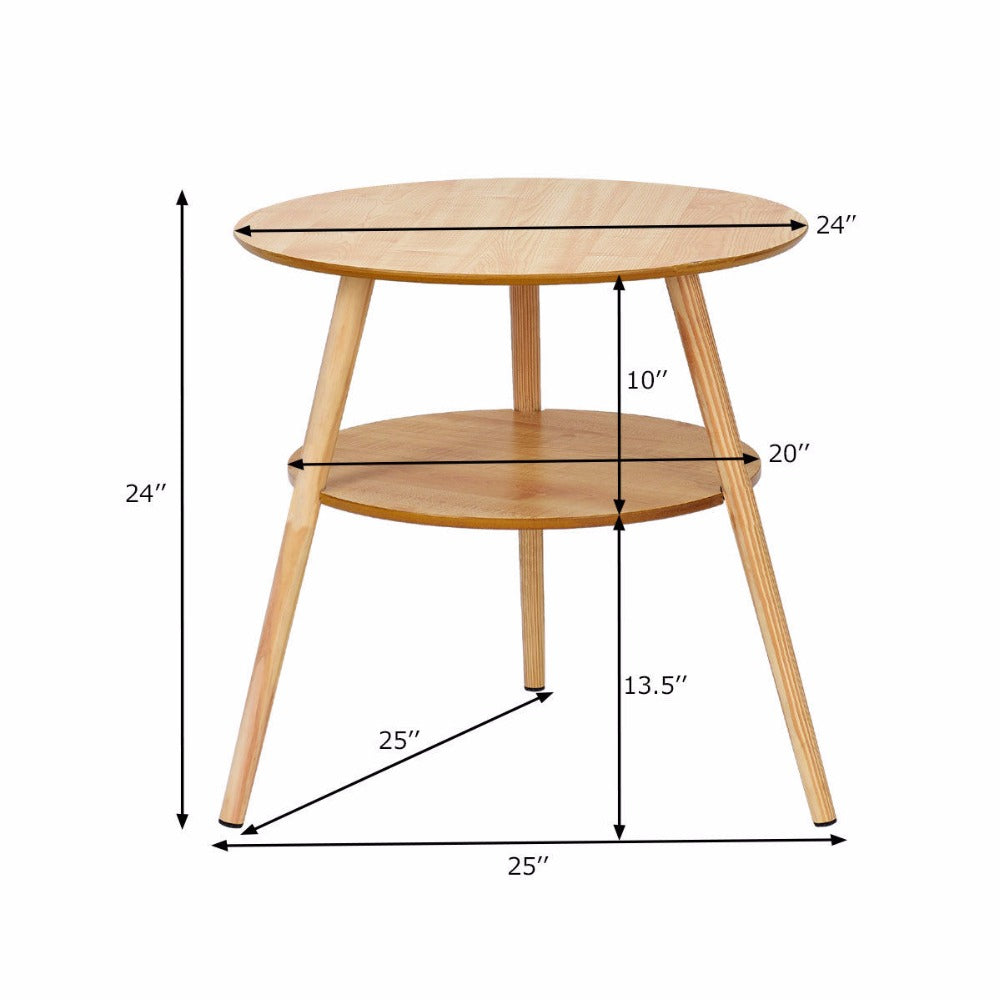 Giantex 2-Tier Round End Coffee Table Side Accent Table Wood Legs Living Room Furniture Living Room Furniture HW59267
