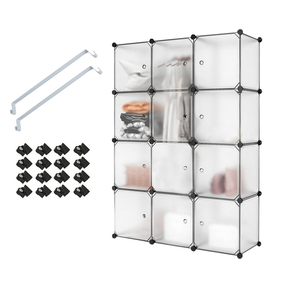 Plastic Wardrobe Unit Closet Drawer Plastic Storage 12 Cube White Translucent Design Clothes Closet Organizer S15