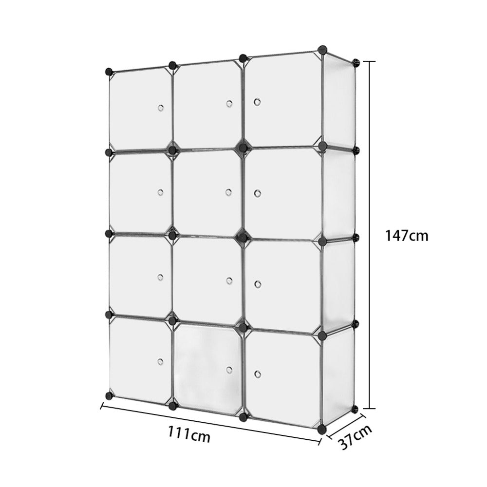 Plastic Wardrobe Unit Closet Drawer Plastic Storage 12 Cube White Translucent Design Clothes Closet Organizer S15