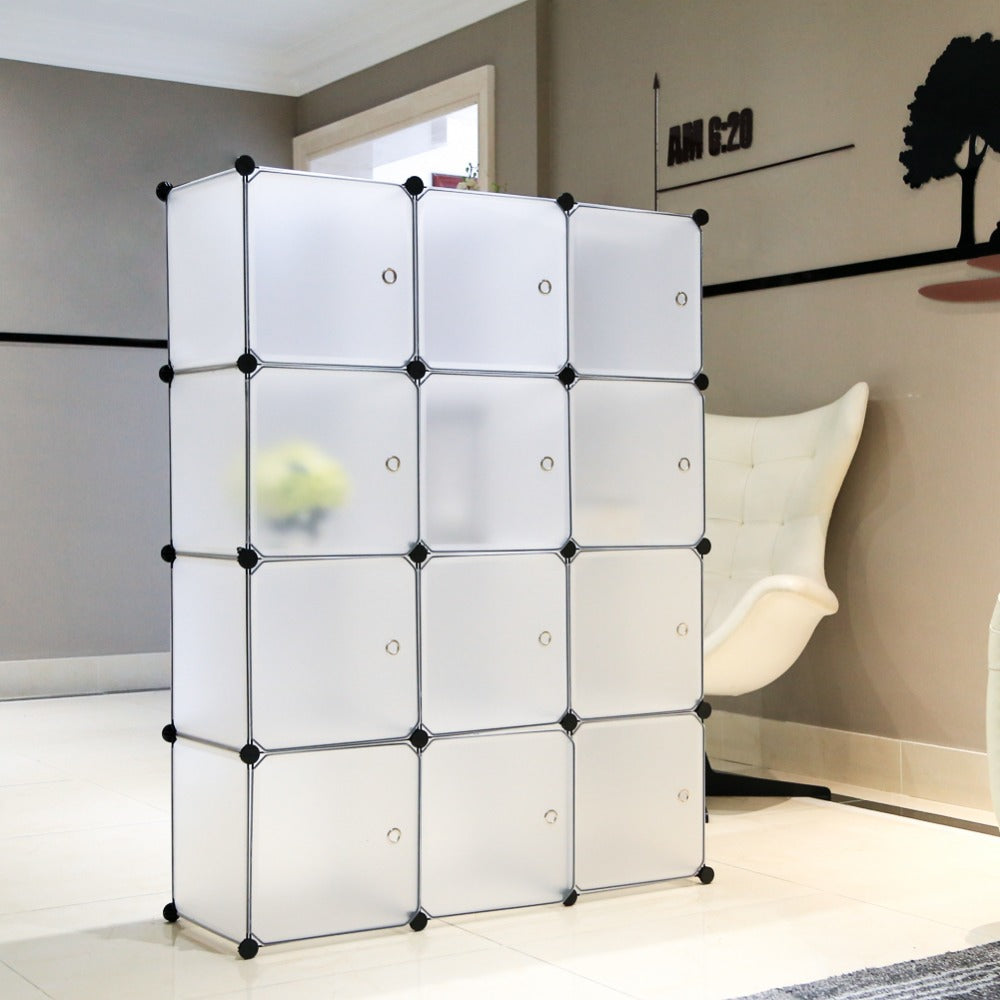 Plastic Wardrobe Unit Closet Drawer Plastic Storage 12 Cube White Translucent Design Clothes Closet Organizer S15