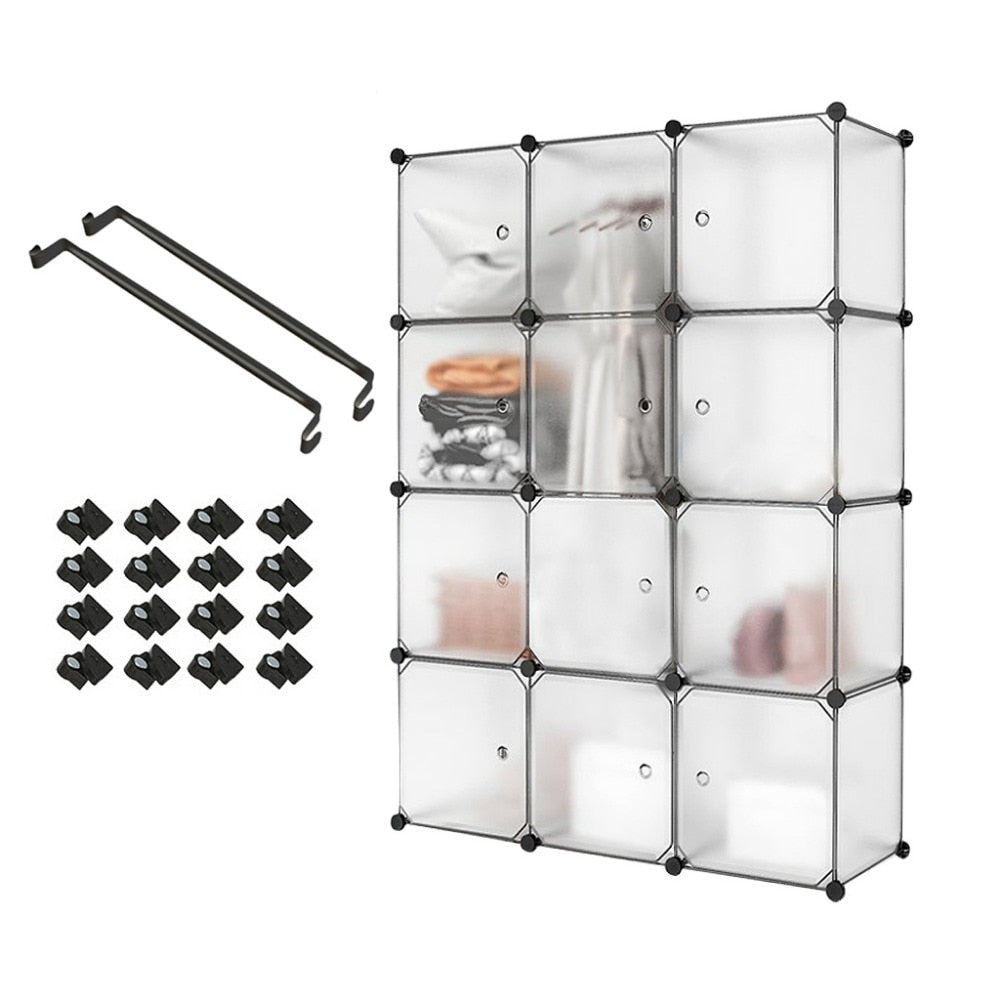 Plastic Wardrobe Unit Closet Drawer Plastic Storage 12 Cube White Translucent Design Clothes Closet Organizer S15