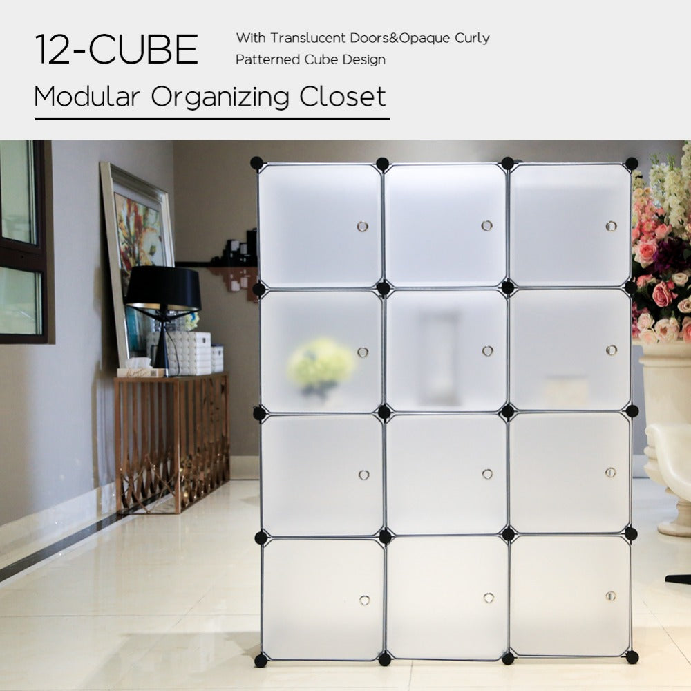 Plastic Wardrobe Unit Closet Drawer Plastic Storage 12 Cube White Translucent Design Clothes Closet Organizer S15