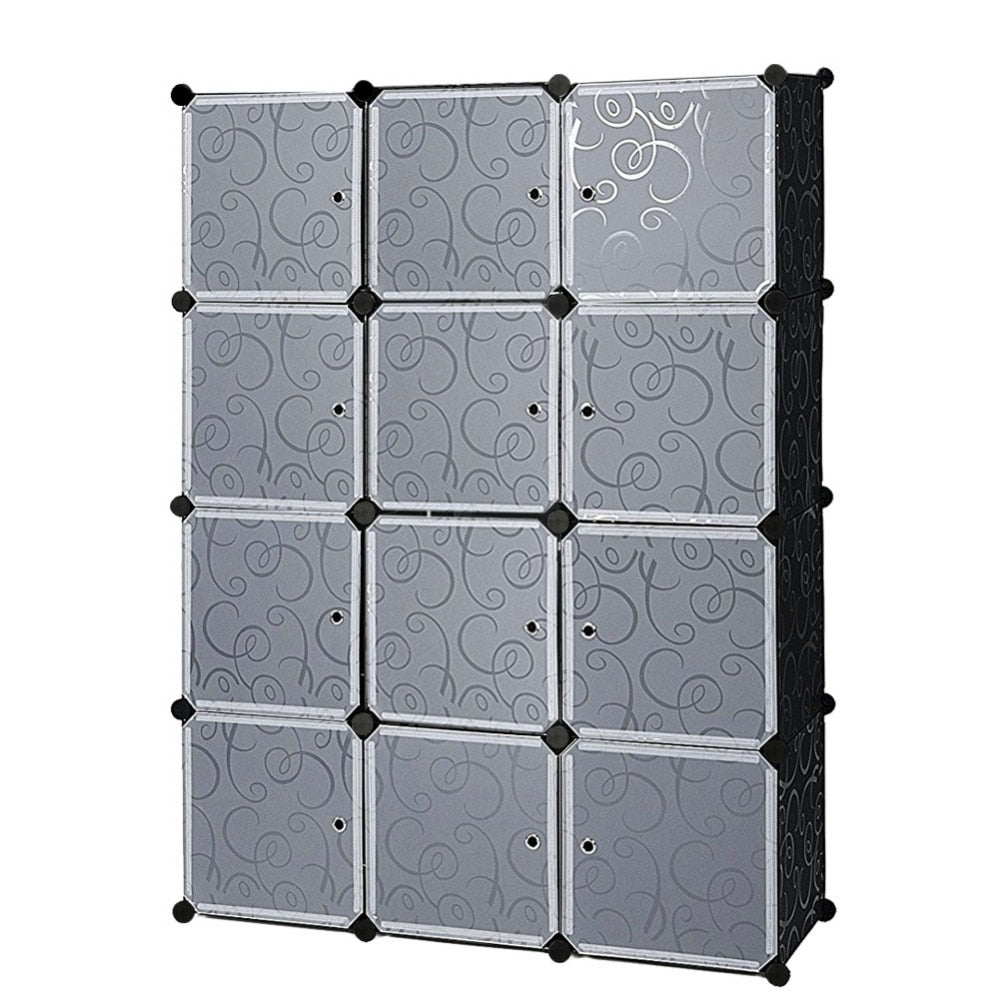 Plastic Wardrobe Cabinet Storage 12 Cube Interlocking For Clothes Translucent Bedroom Furniture Decorative Patterns S15