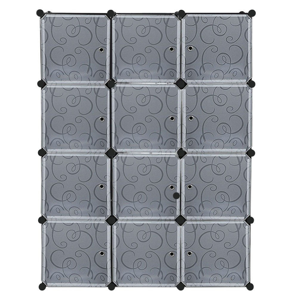 Plastic Wardrobe Cabinet Storage 12 Cube Interlocking For Clothes Translucent Bedroom Furniture Decorative Patterns S15
