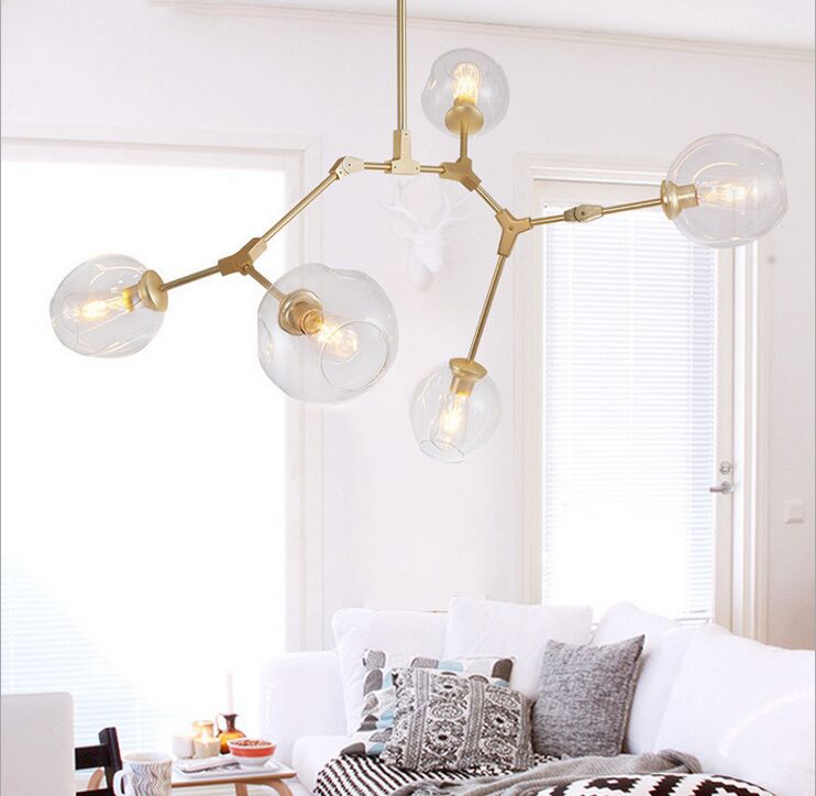 GUXEN 5/7/9 Lights Modern Art Chandelier Nordic Glass Ball lamp gold/black body for dining room.
