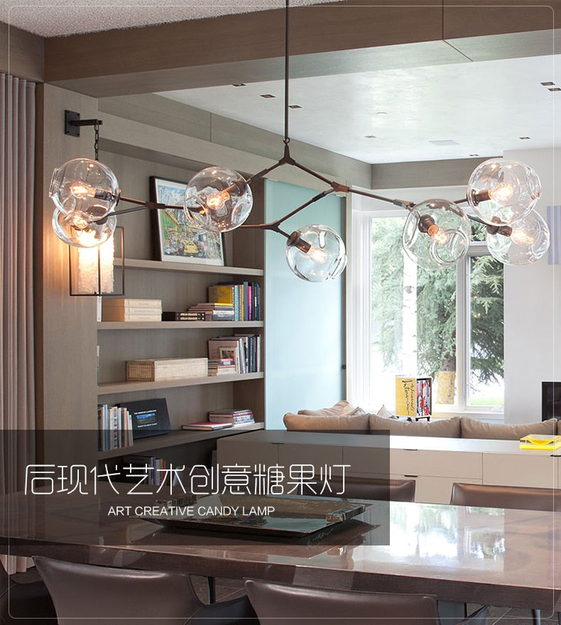GUXEN 5/7/9 Lights Modern Art Chandelier Nordic Glass Ball lamp gold/black body for dining room.