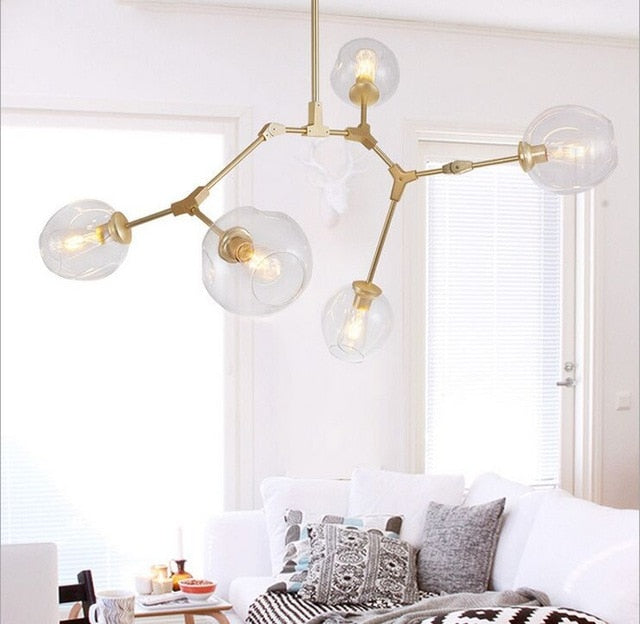 GUXEN 5/7/9 Lights Modern Art Chandelier Nordic Glass Ball lamp gold/black body for dining room.