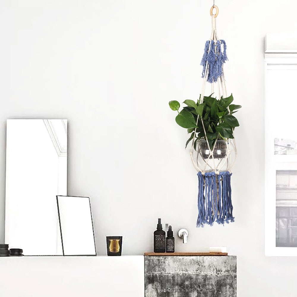 Nordic Style Flower Pot Holder Hemp Rope Hand-woven Garden Macrame Plant Pots Hanging Basket Hanger Home Garden Decor #BF