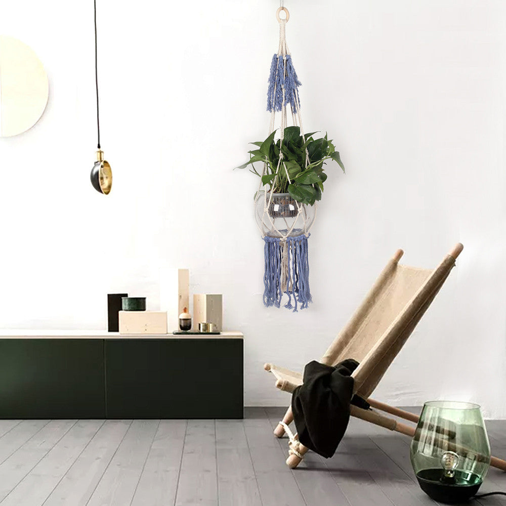 Nordic Style Flower Pot Holder Hemp Rope Hand-woven Garden Macrame Plant Pots Hanging Basket Hanger Home Garden Decor #BF