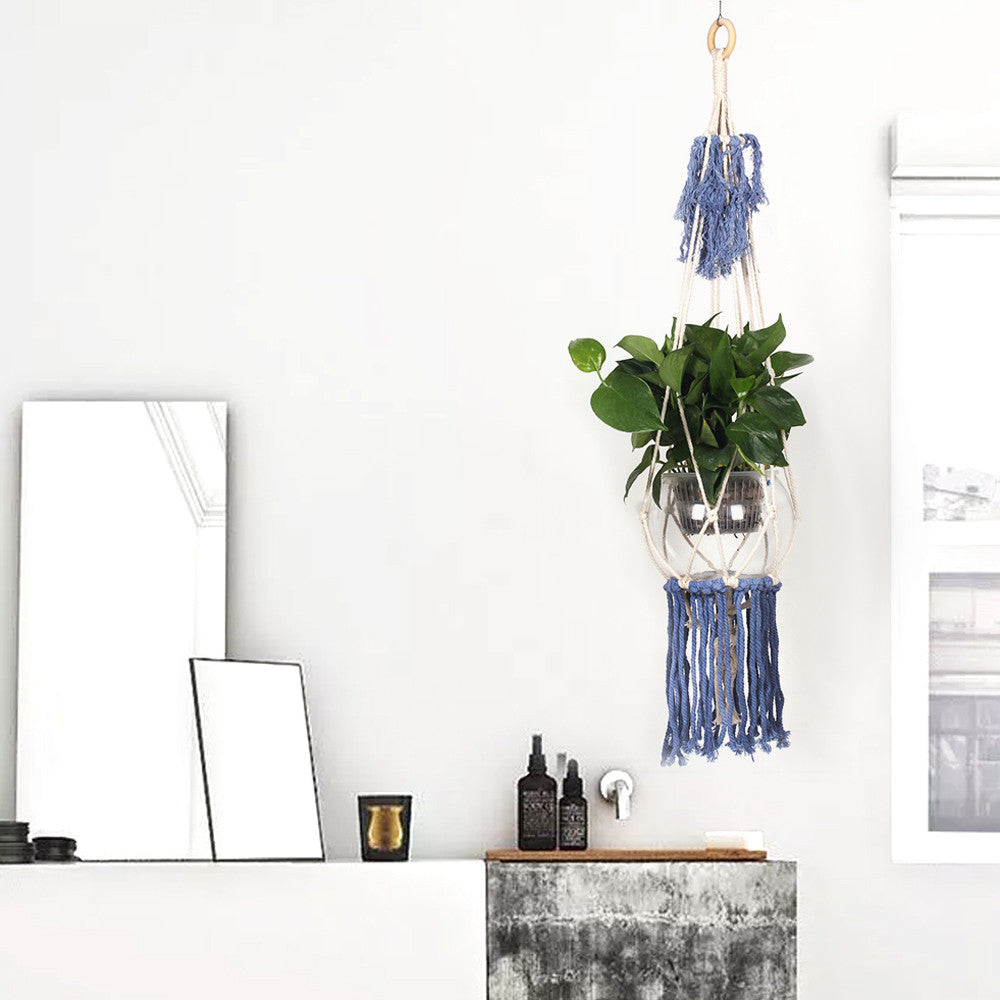 Nordic Style Flower Pot Holder Hemp Rope Hand-woven Garden Macrame Plant Pots Hanging Basket Hanger Home Garden Decor #BF